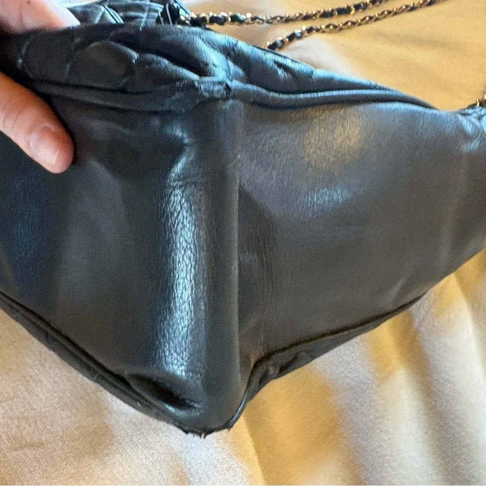 RARE Vintage 1980's Black Lamb Leather Chanel Shoulder Bag With Chain Handle